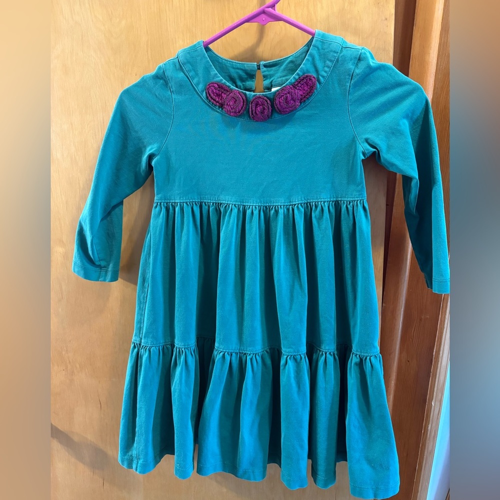 Hanna Andersson Green Dress with Purple Rosettes 110 cm 5 US